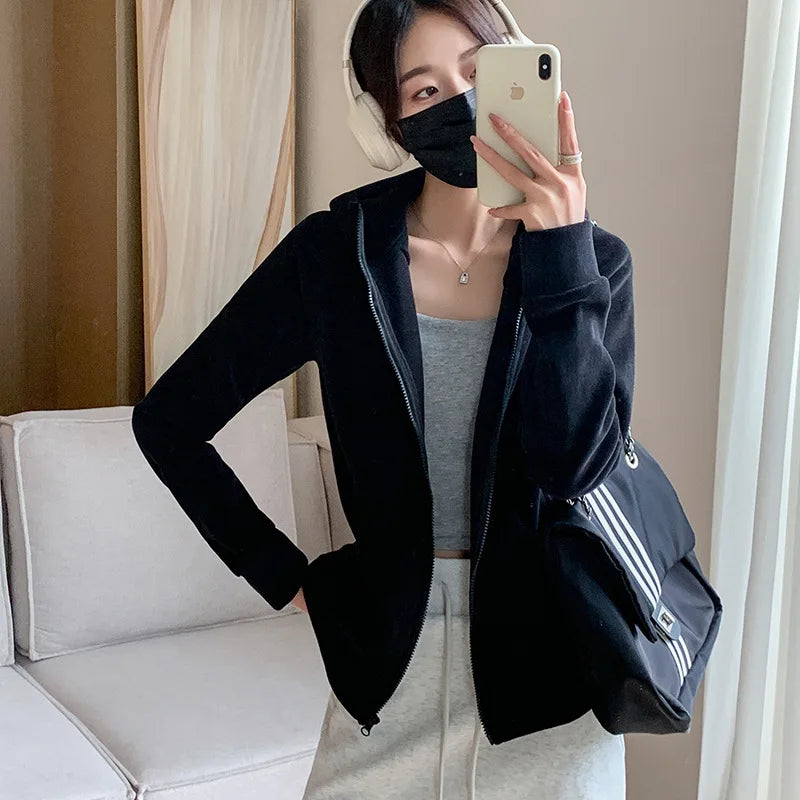 The Hooded zipper leisure sports jacket